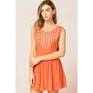 Do & Be Boho Embroidered Coral Sleeveless Mini Dress Size M NWT
